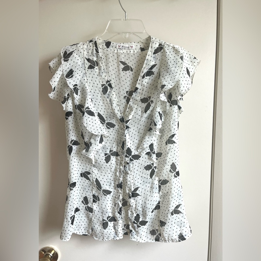 Forever Sheer Ruffle Blouse M